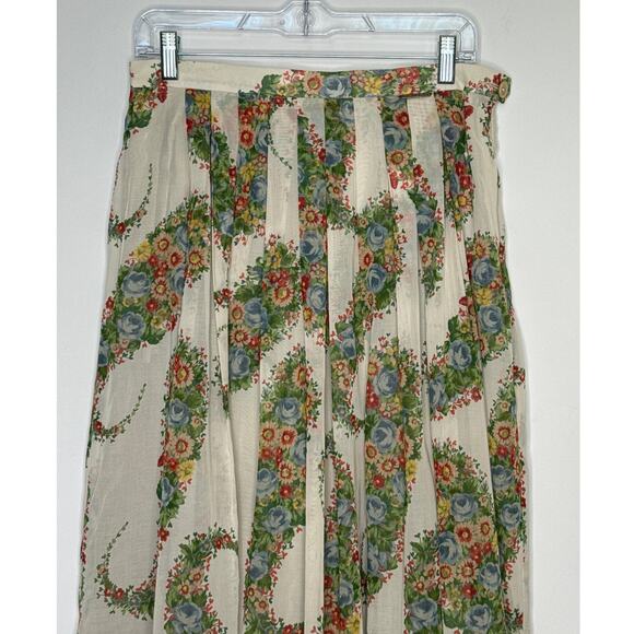 1980s Geiger Austria Floral Cotton Midi Skirt prairie folk retro Size 42 Medium - Picture 3 of 16